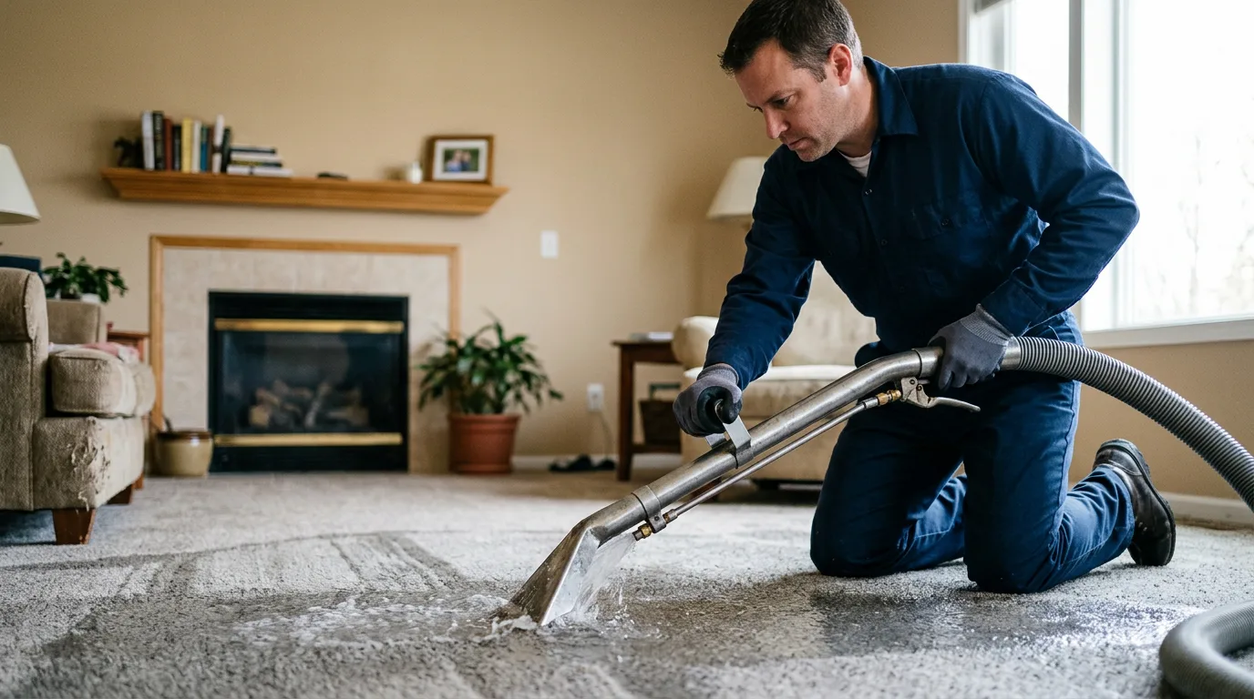 Water damage restoration technician working near Deepwater, MO
